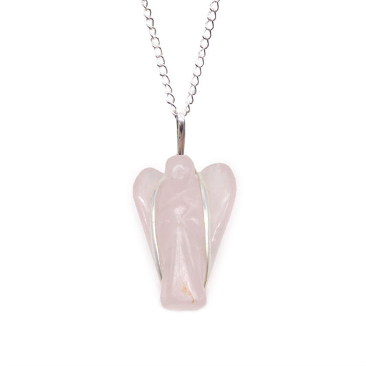 Rose quartz Guardian Angel crystal necklace