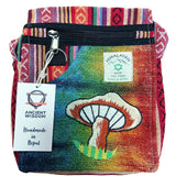 Colorful bag with mushroom design and 'Himalayan' label on a white background