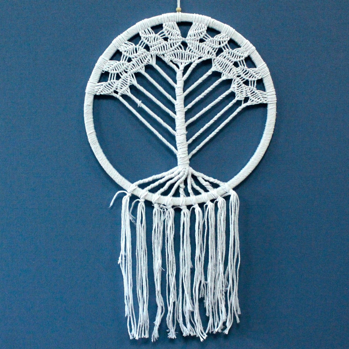 Large white Tree of Life macrame dreamcatcher 42cm