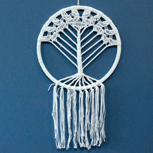 Large white Tree of Life macrame dreamcatcher 42cm