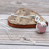 Crystal Ball Healing Hands Necklace - Rose Quartz