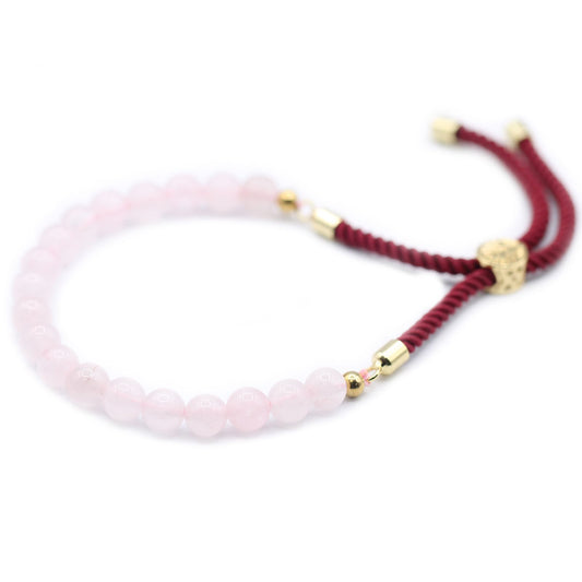 18K Gold Plated Crystal Bordeaux String Bracelet - Rose Quartz