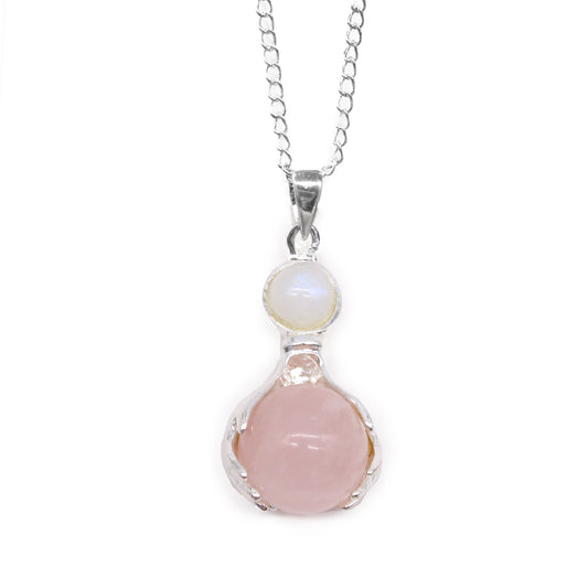 Crystal Ball Healing Hands Necklace - Rose Quartz
