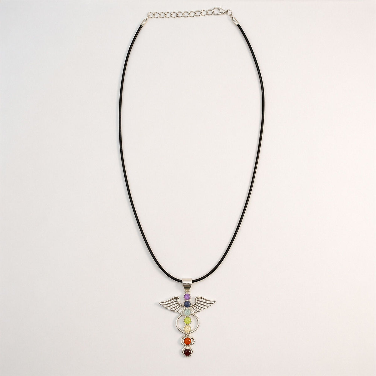 Angel chakra pendant necklace with black cord
