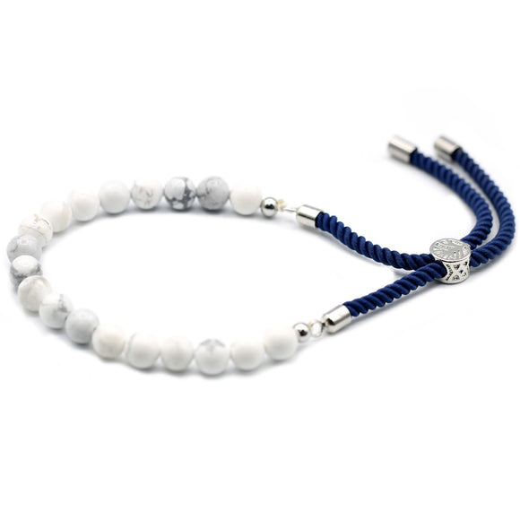 925 Silver Plated Crystal Navy String Bracelet - White Howlite