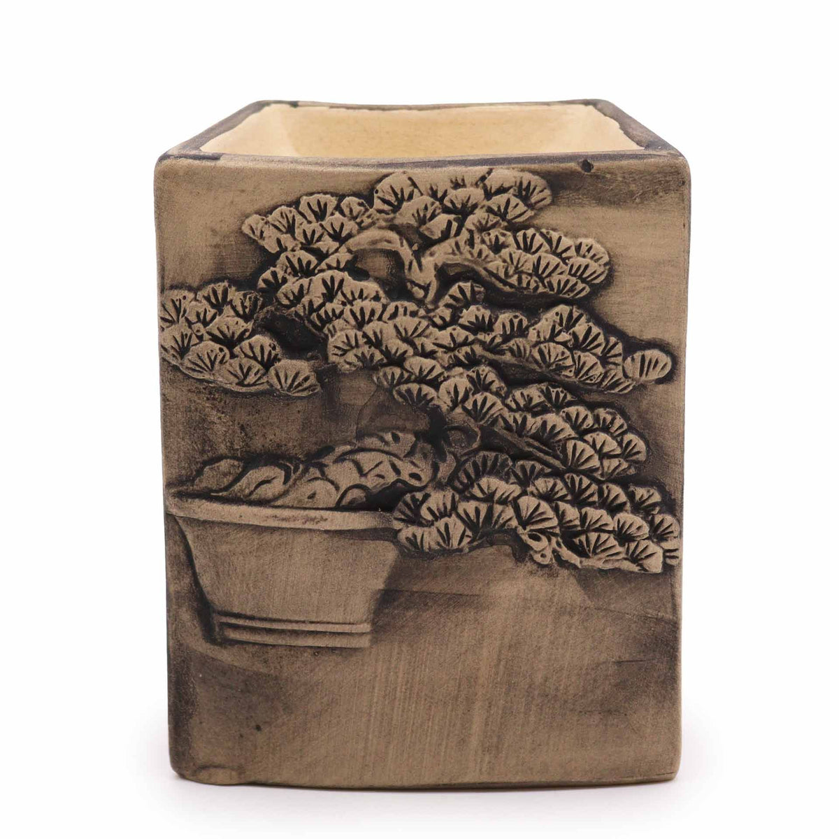 Hand-painted bonsai ceramic oil burner in slate finish
