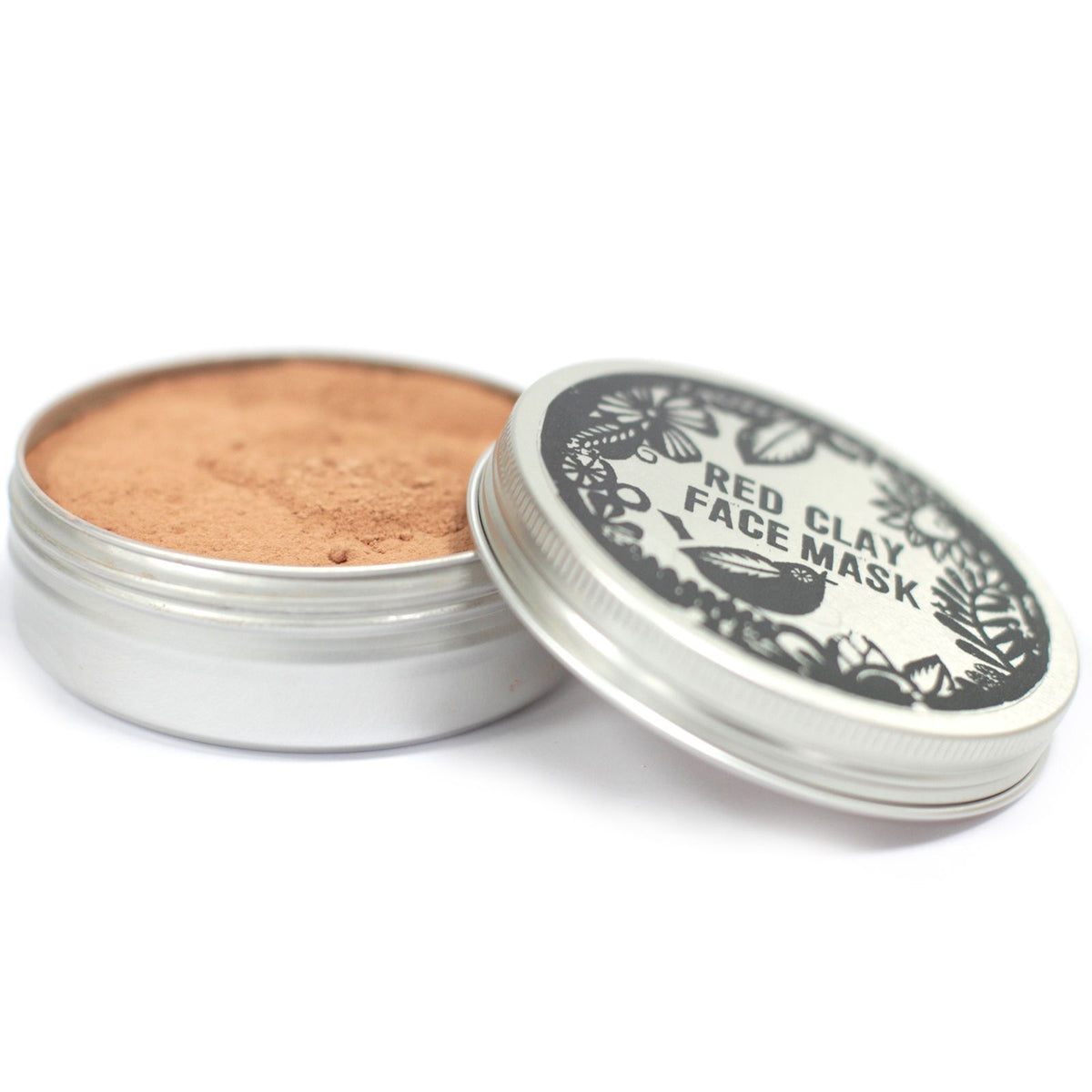 Open Agnes + Cat Red Clay Face Mask showing natural red clay powder