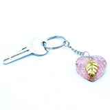 Orgonite Power Heart Keyring - Rose Quartz & Golden Leaf