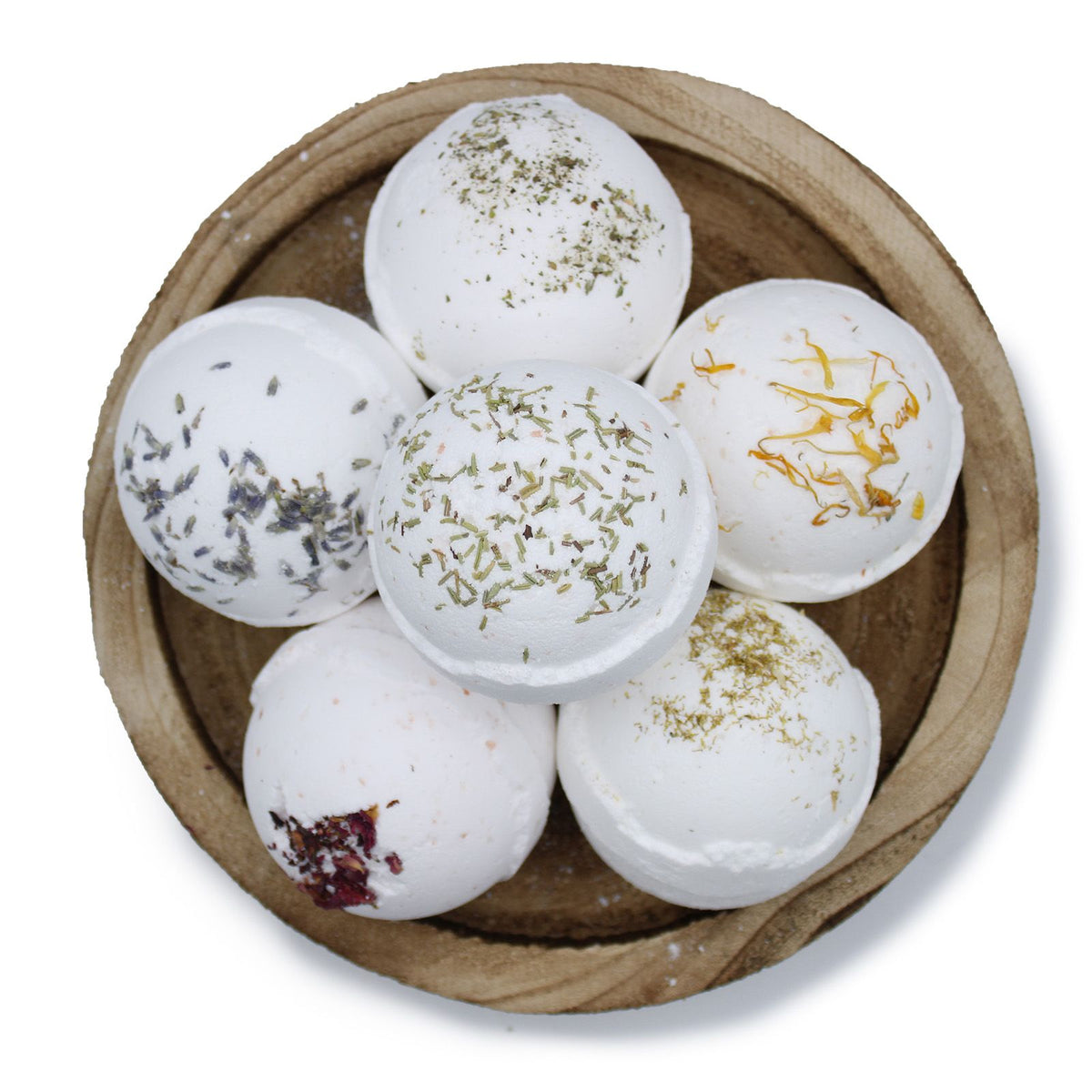 Bath bomb assortment with herbs and flowers