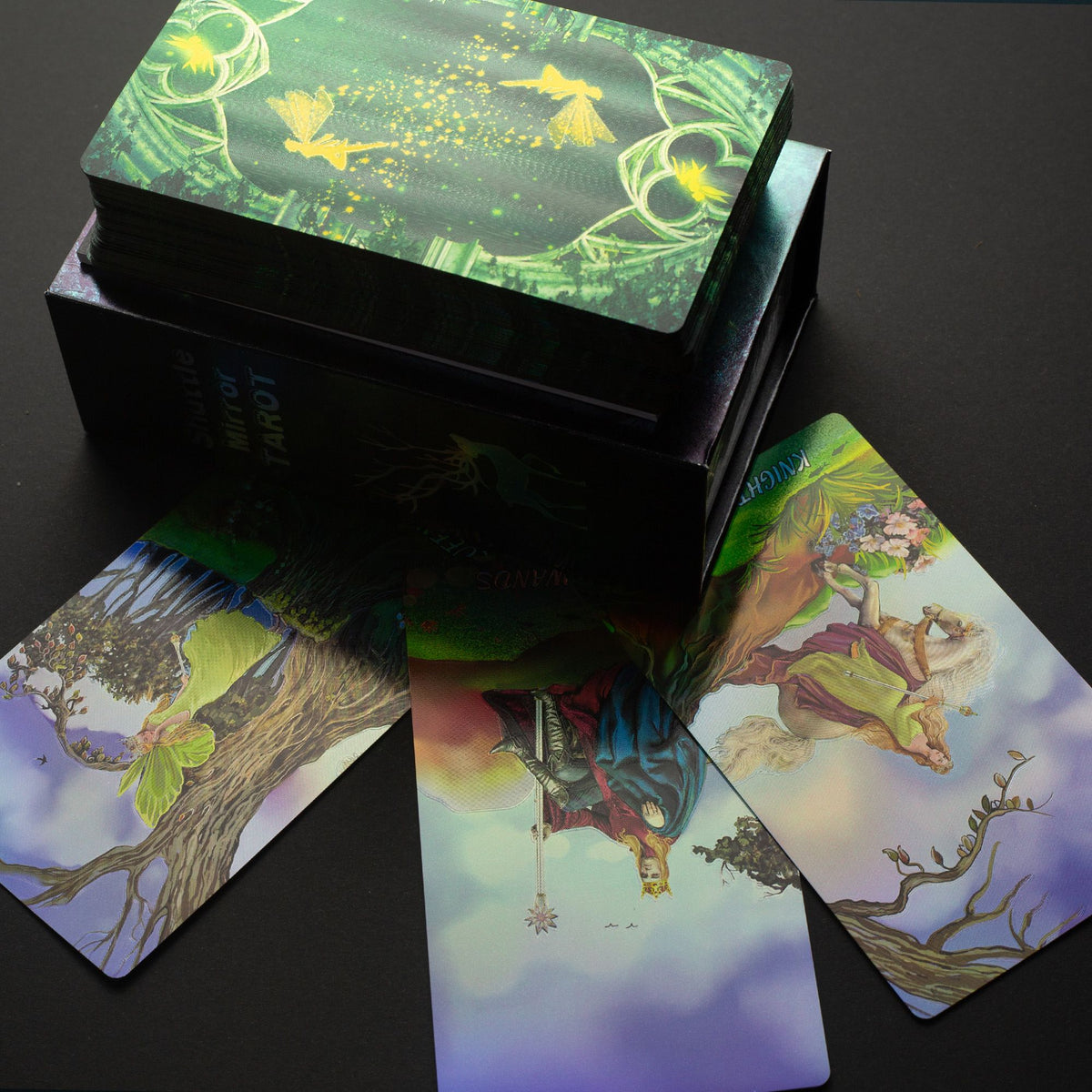 Holographic Shuttle Mirror tarot cards and storage box