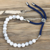 925 Silver Plated Crystal Navy String Bracelet - White Howlite