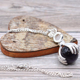 Crystal Ball Healing Hands Necklace - Amethyst