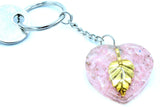 Orgonite Power Heart Keyring - Rose Quartz & Golden Leaf