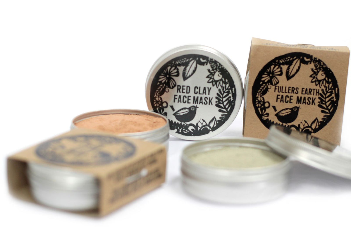 1. Agnes + Cat Fuller's Earth clay face mask packaging and reusable tins