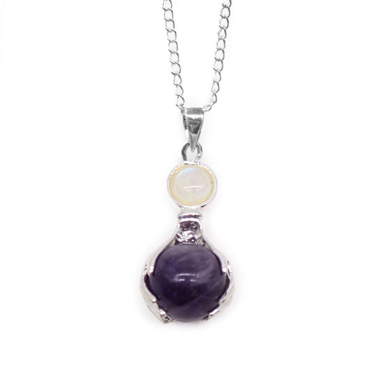 Crystal Ball Healing Hands Necklace - Amethyst