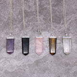 Crystal Flat Point Necklace - Black Agate