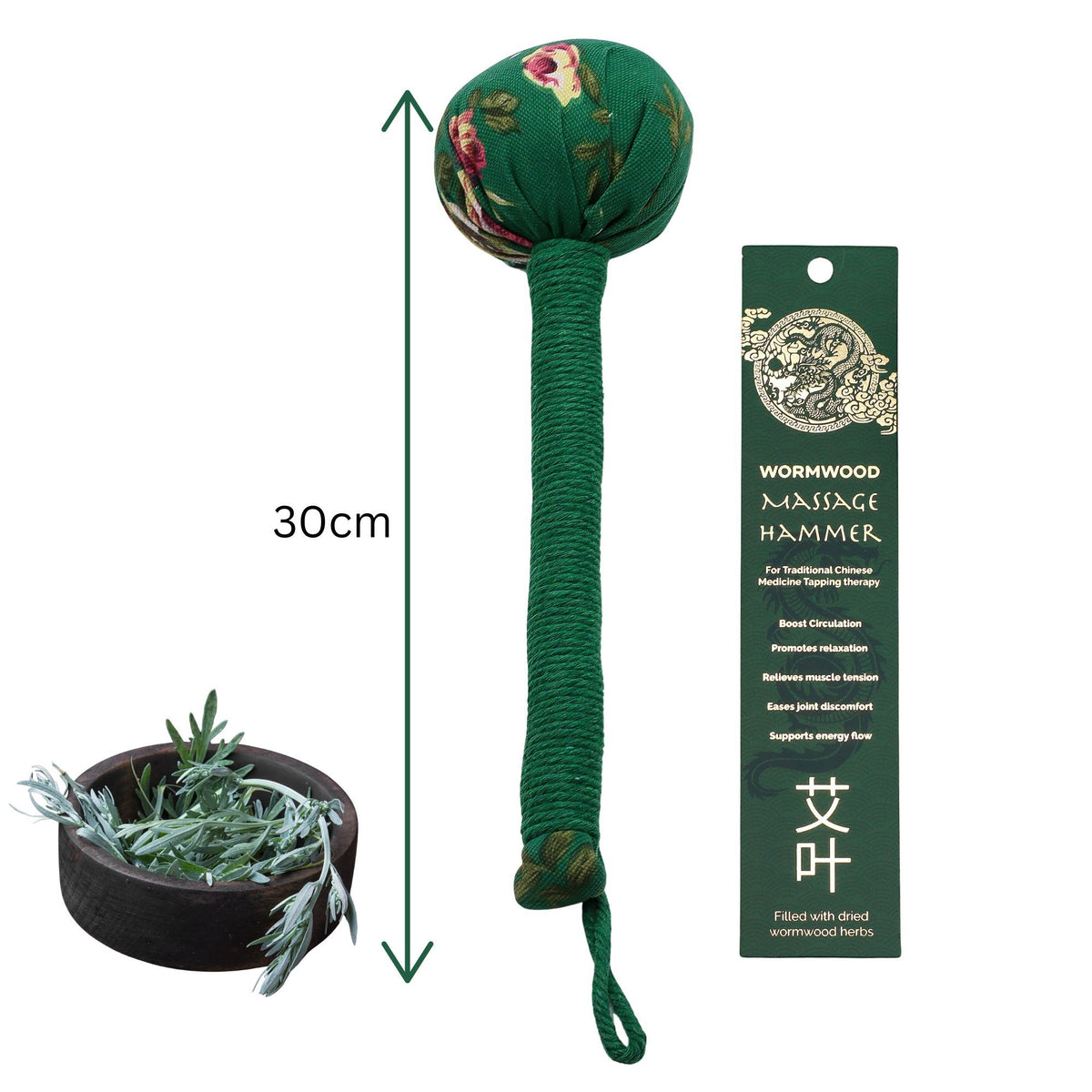 Green wormwood massage hammer size and dimensions