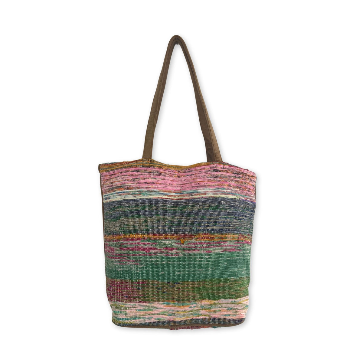 Shades of Dusk large recycled rug tote bag front view