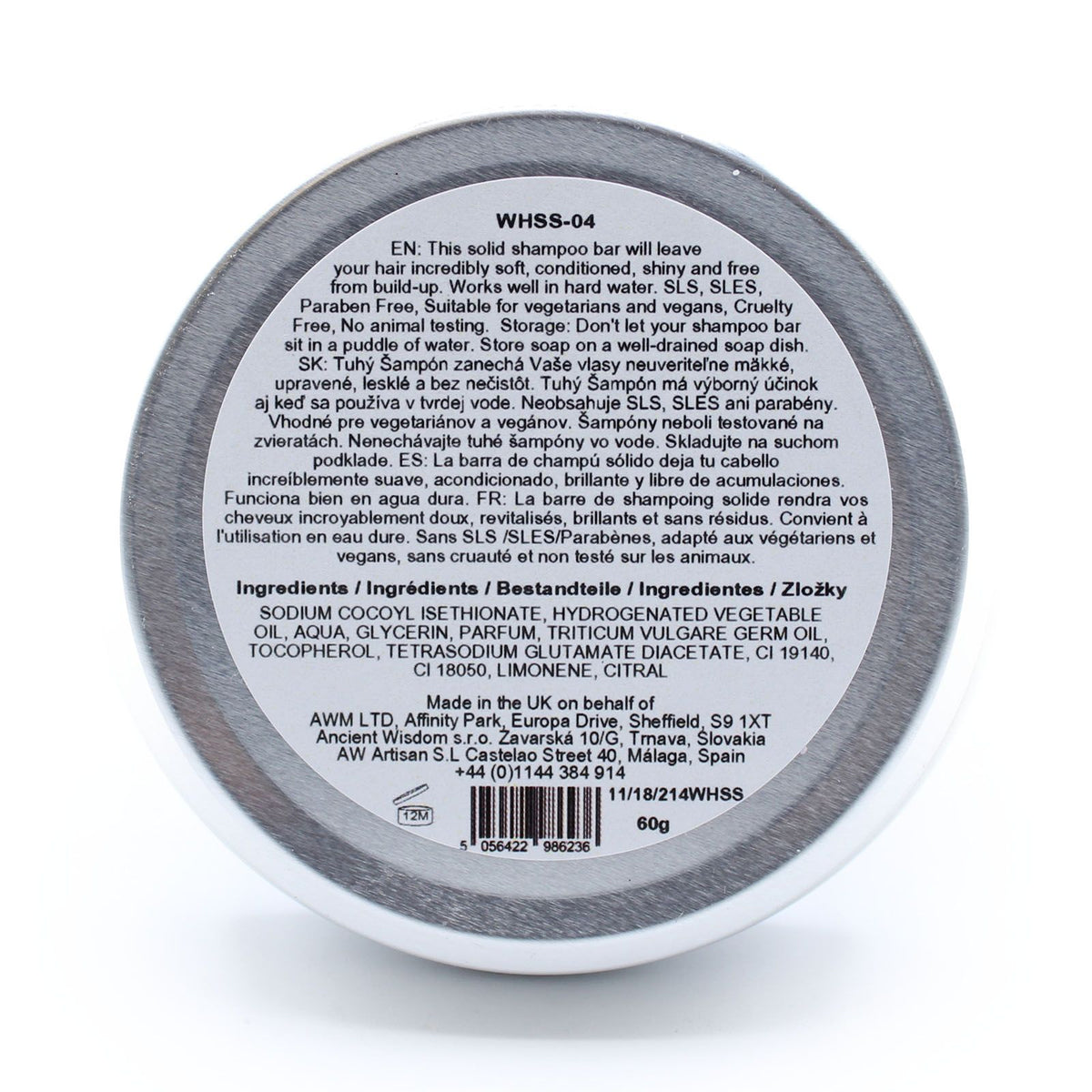 Wild Hare solid shampoo ingredients and packaging label