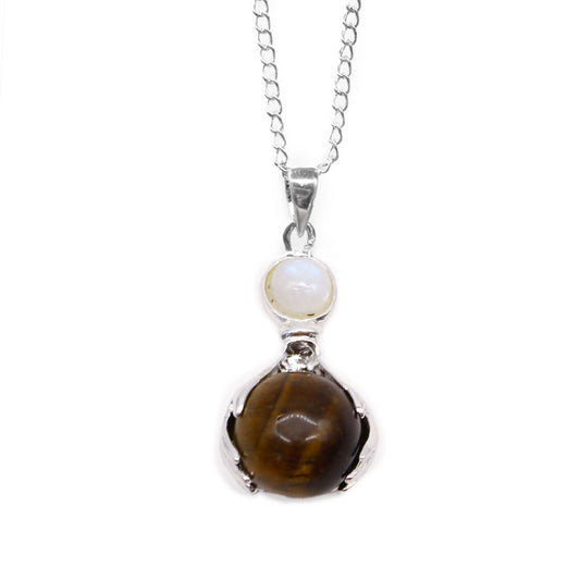 Crystal Ball Healing Hands Necklace - Tiger's Eye