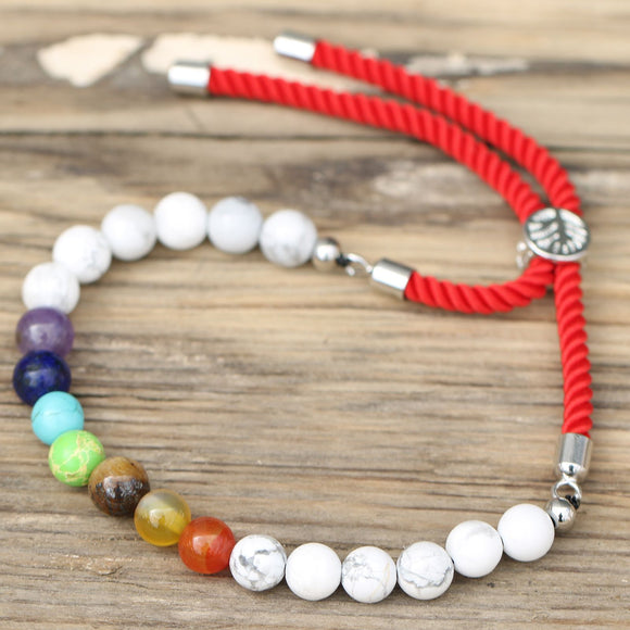 925 Silver Plated Crystal Red String Bracelet - White Howlite Chakra