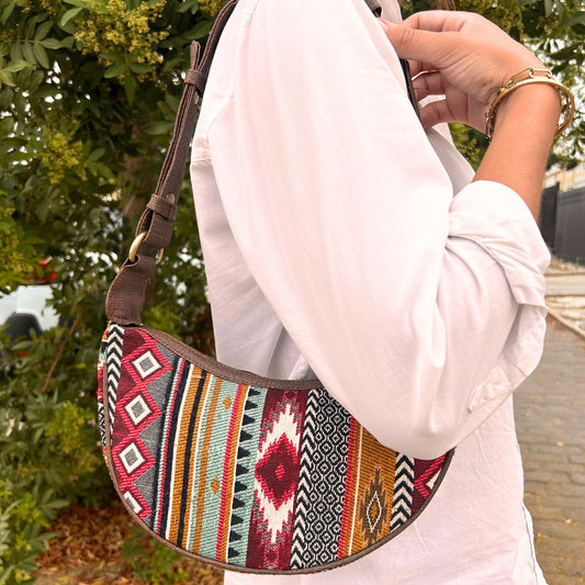 Jacquard Hobo Bag - Brown