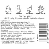 Product label with icons, text, and a barcode on a white background