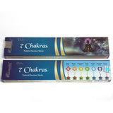 Two boxes of 7 Chakras natural incense sticks on a white background