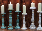 Turquoise & Gold Wooden Candlesticks (Small)