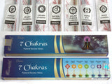 Vedic 7 Chakras natural incense sticks packaging with labels on a white background