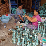 Turquoise & Gold Wooden Candlesticks (Small)