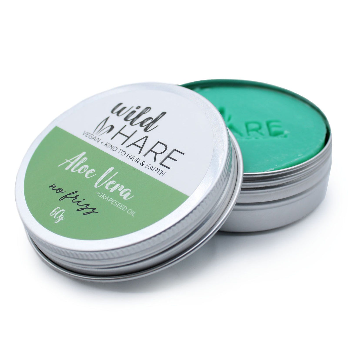Wild Hare Aloe Vera shampoo bar with round storage tin