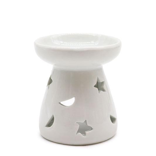 Small White Oil Burner - Moons & Stars