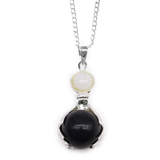 Crystal Ball Healing Hands Necklace - Black Agate