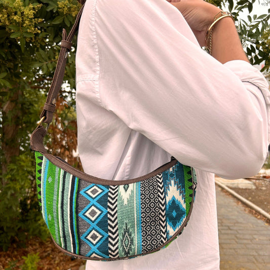 Jacquard Hobo Bag - Blue & Green