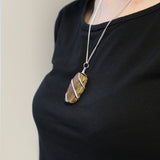 Cascade Wrapped Crystal Necklace - Rough Tiger Eye