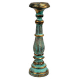 Turquoise & Gold Wooden Candlesticks (Large)