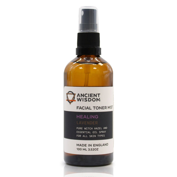 Facial toner mist bottle with label on a white background