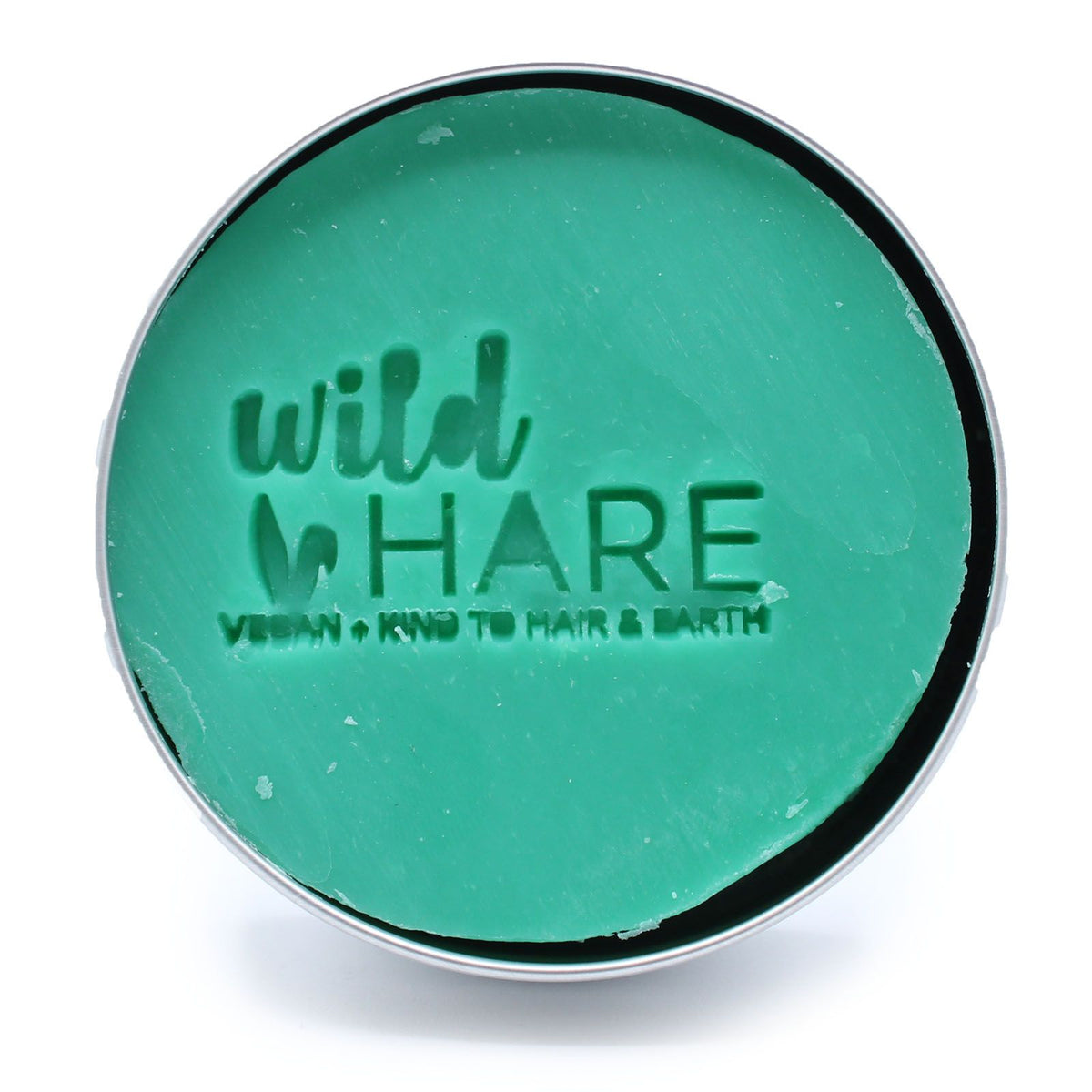 Green Wild Hare Aloe Vera solid shampoo bar in open tin