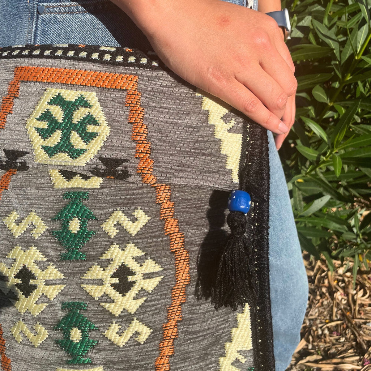 Grey Kilim messenger bag geometric woven design