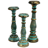 Turquoise & Gold Wooden Candlesticks (Large)