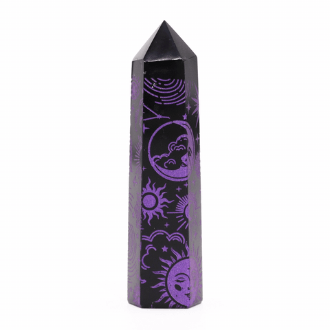 Black Obsidian Crystal Point - Mystic Story - Deep Purple