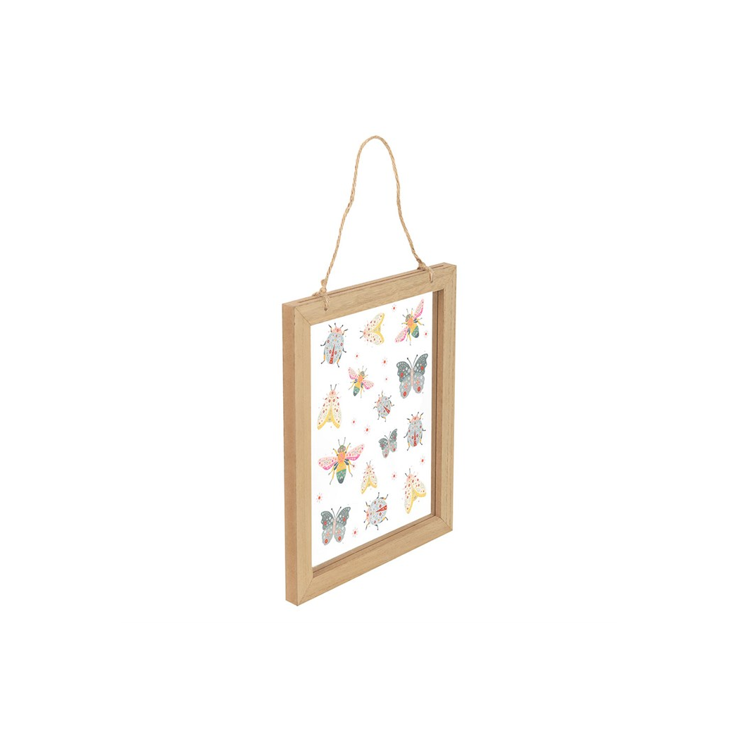Floral bug print glass wall hanging side view