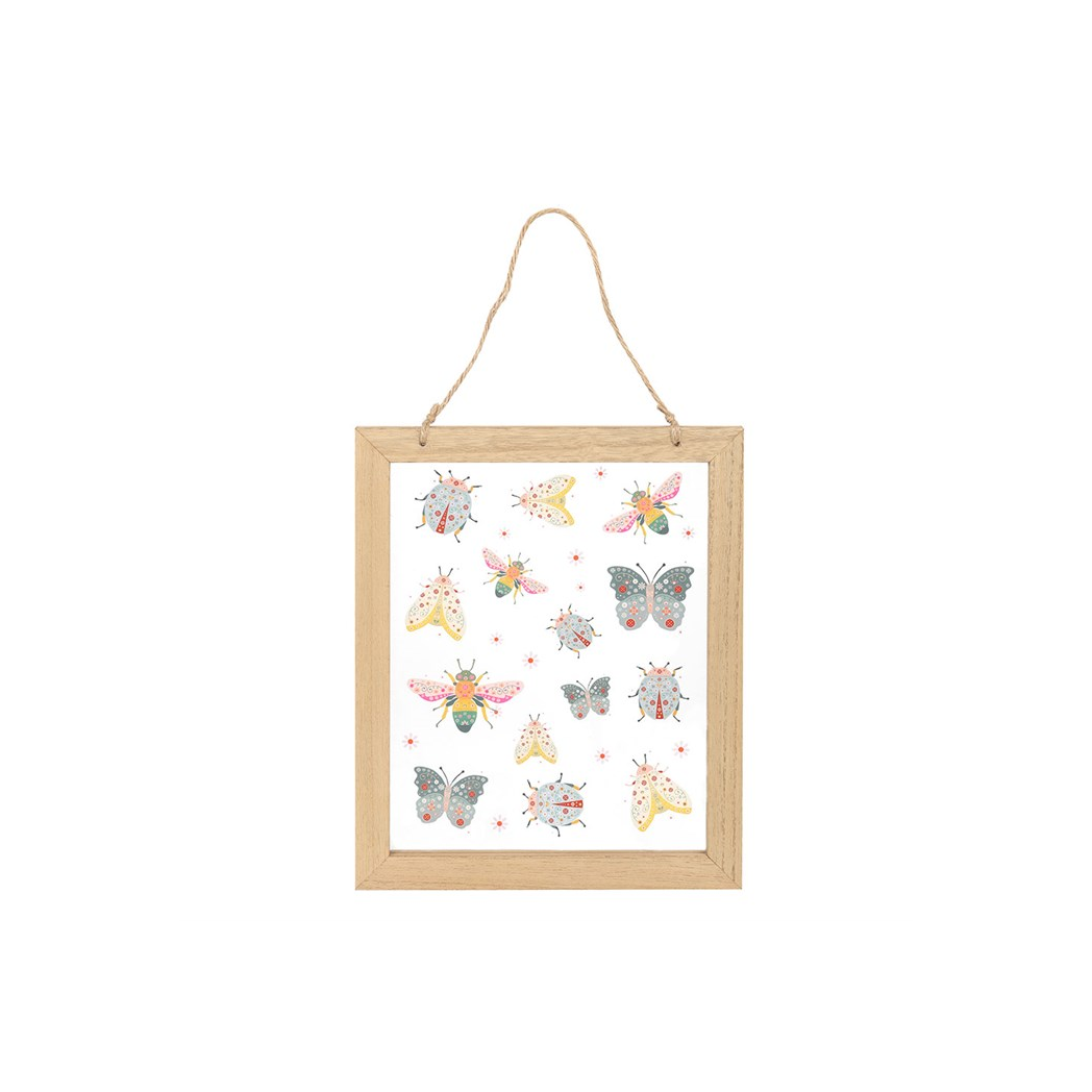 Floral bug print glass wall hanging front view
