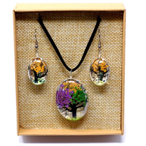 Multicoloured Real Flower Jewellery Set