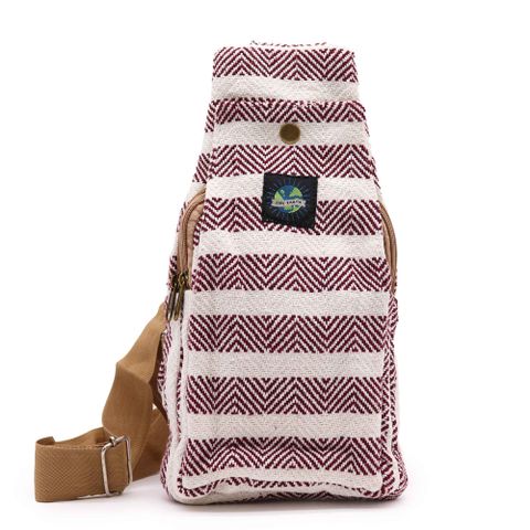 Natural Cotton Cross-Body Bags - Burgundy & White