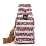 Natural Cotton Cross-Body Bags - Burgundy & White