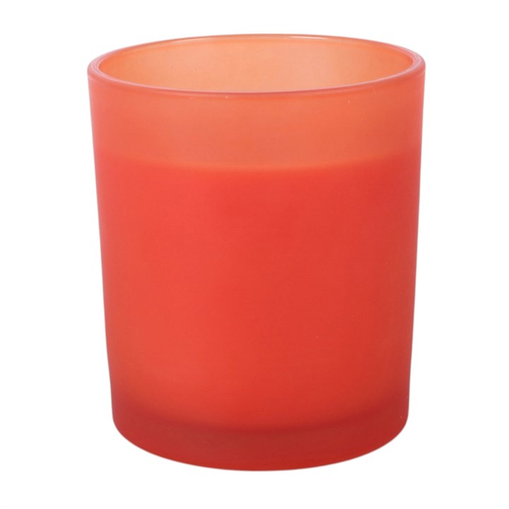 Back view of orange-red Aquarius zodiac candle glass holder