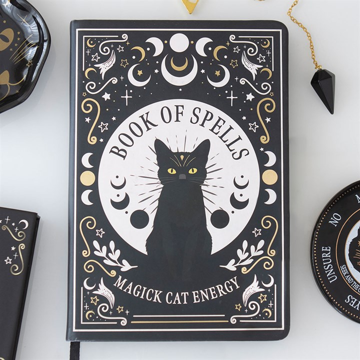 Black Cat Book of Spells A5 Notebook with matching pen.