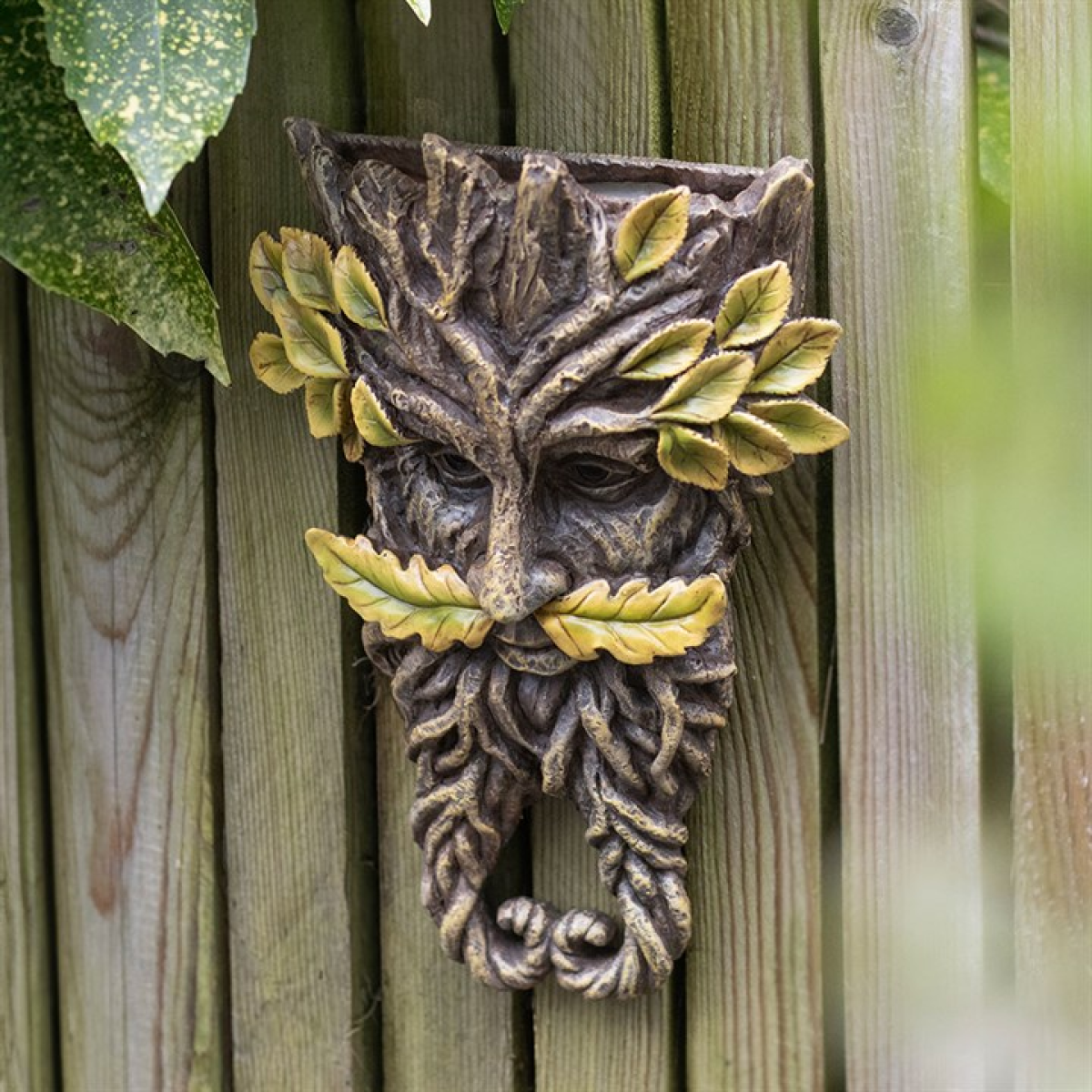 Green Man twisted beard wall plaque garden decor